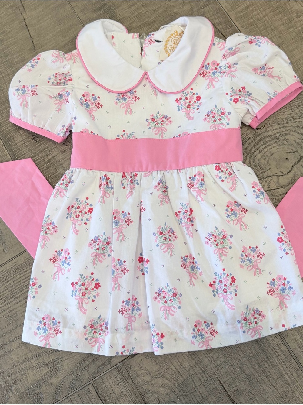 The Beaufort Bonnet Company White and Pink Floral Peter Pan Collar Dress
